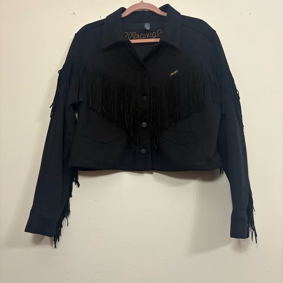 Wrangler Jackets & Blazers - Wrangler black cropped fringe jacket women’s XL rodeo cowgirl retro rocker